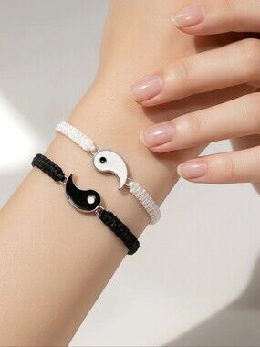 Yin Yang Matching Couple Bracelets Black & White Cord Set Friendship Unisex New